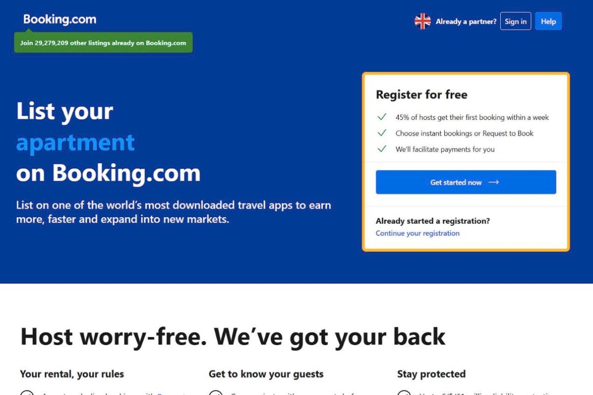 Booking.com sign-up page (English)