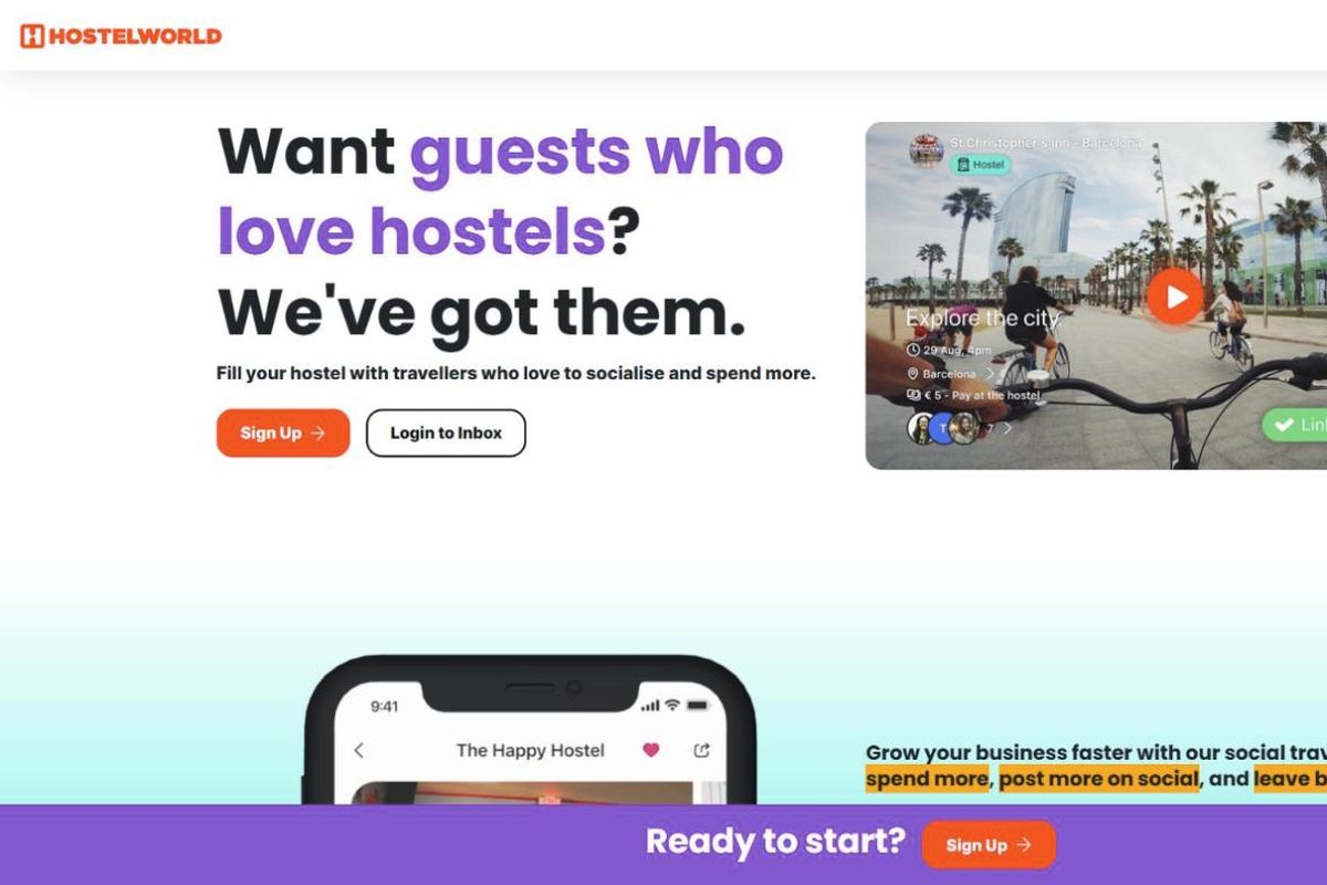 Hostelworld sign-up page (English)