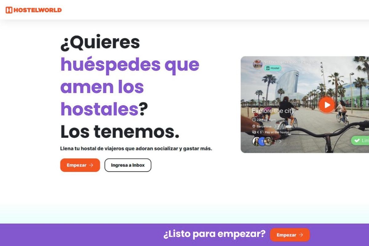 Página de alta de Hostelworld (español)