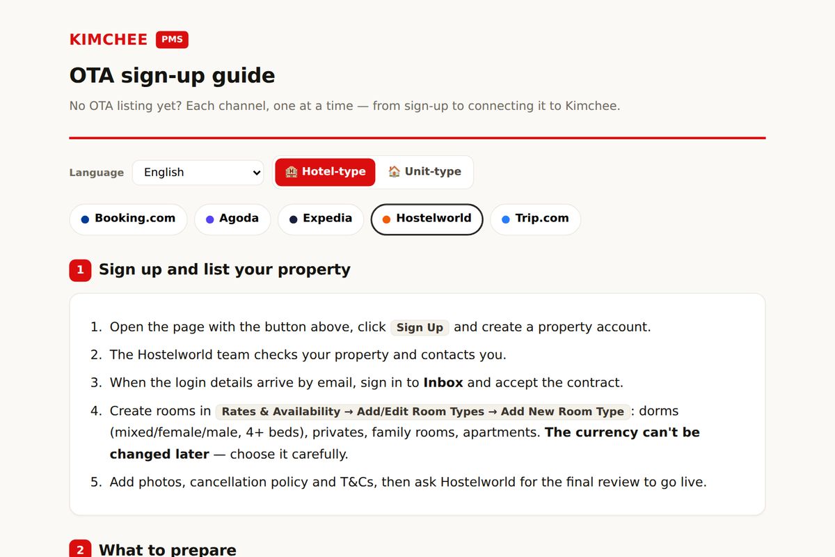 Kimchee PMS guide: Hostelworld sign-up steps