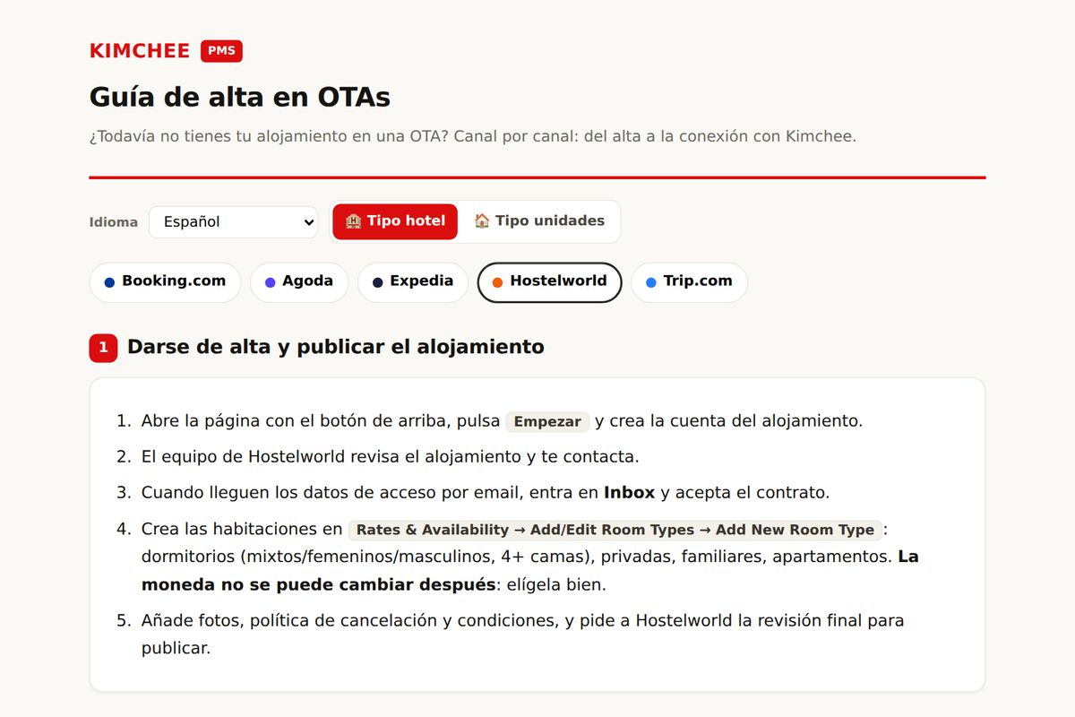 Guía de Kimchee PMS: pasos de alta en Hostelworld