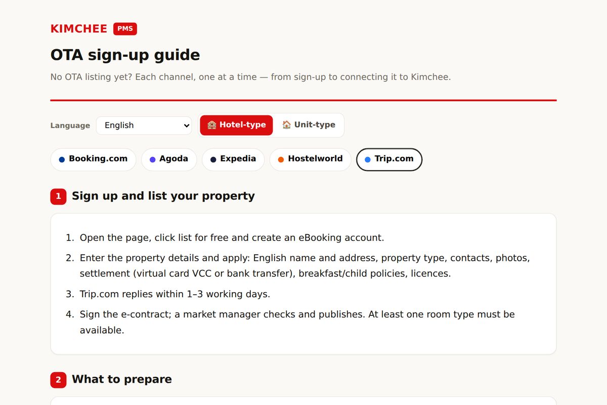 Kimchee PMS guide: Trip.com sign-up steps