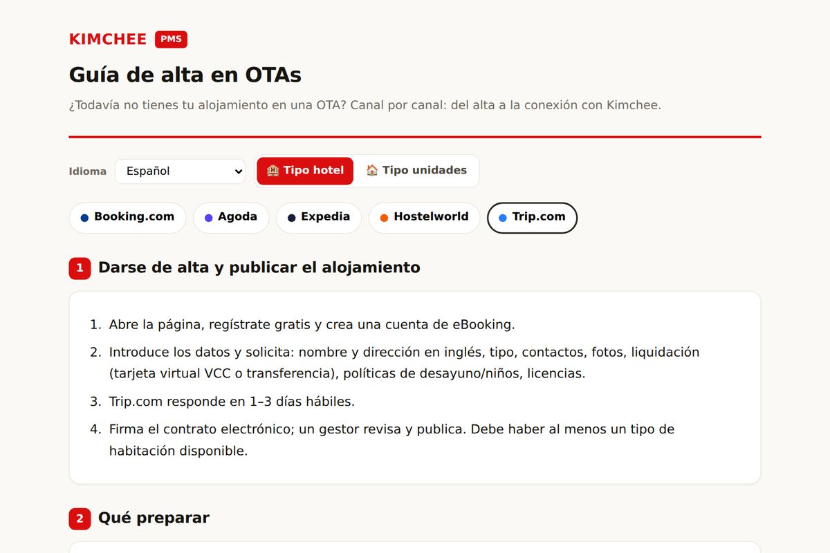 Guía de Kimchee PMS: pasos de alta en Trip.com
