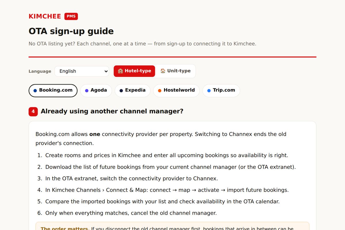 Kimchee PMS guide: switching channel managers on Booking.com
