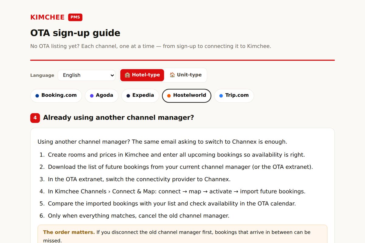 Kimchee PMS guide: switching channel managers on Hostelworld