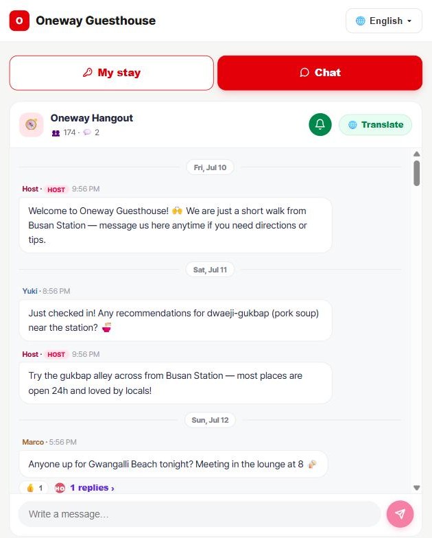 Kimchee community chat — guest lounge with auto-translation